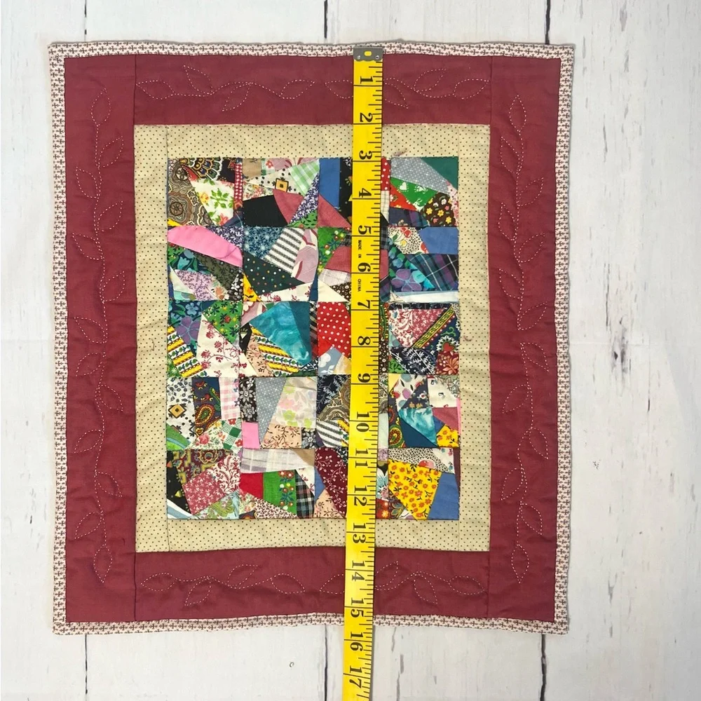 Vintage Handmade Mini Crazy Quilt Wall Hanging Patchwork Table Topper 15.5x14